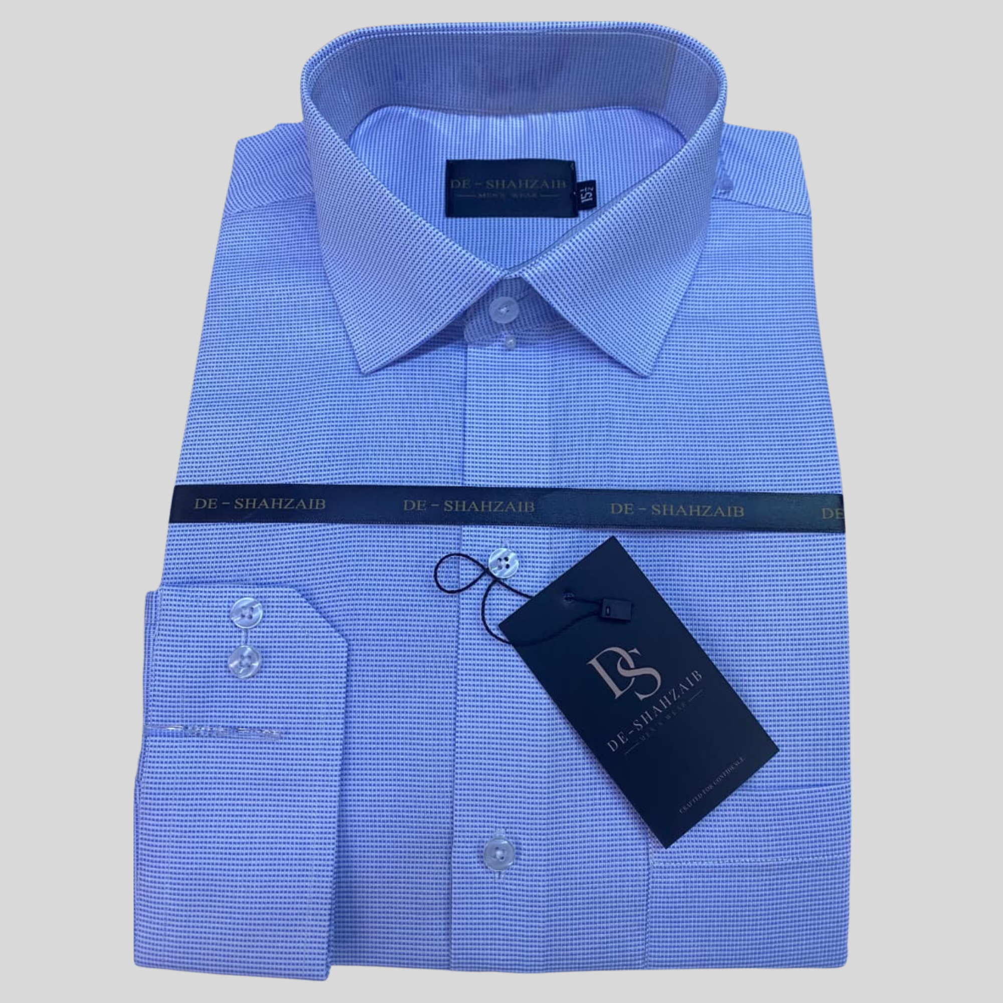 Blue Micro-Dobby Cotton Shirt
